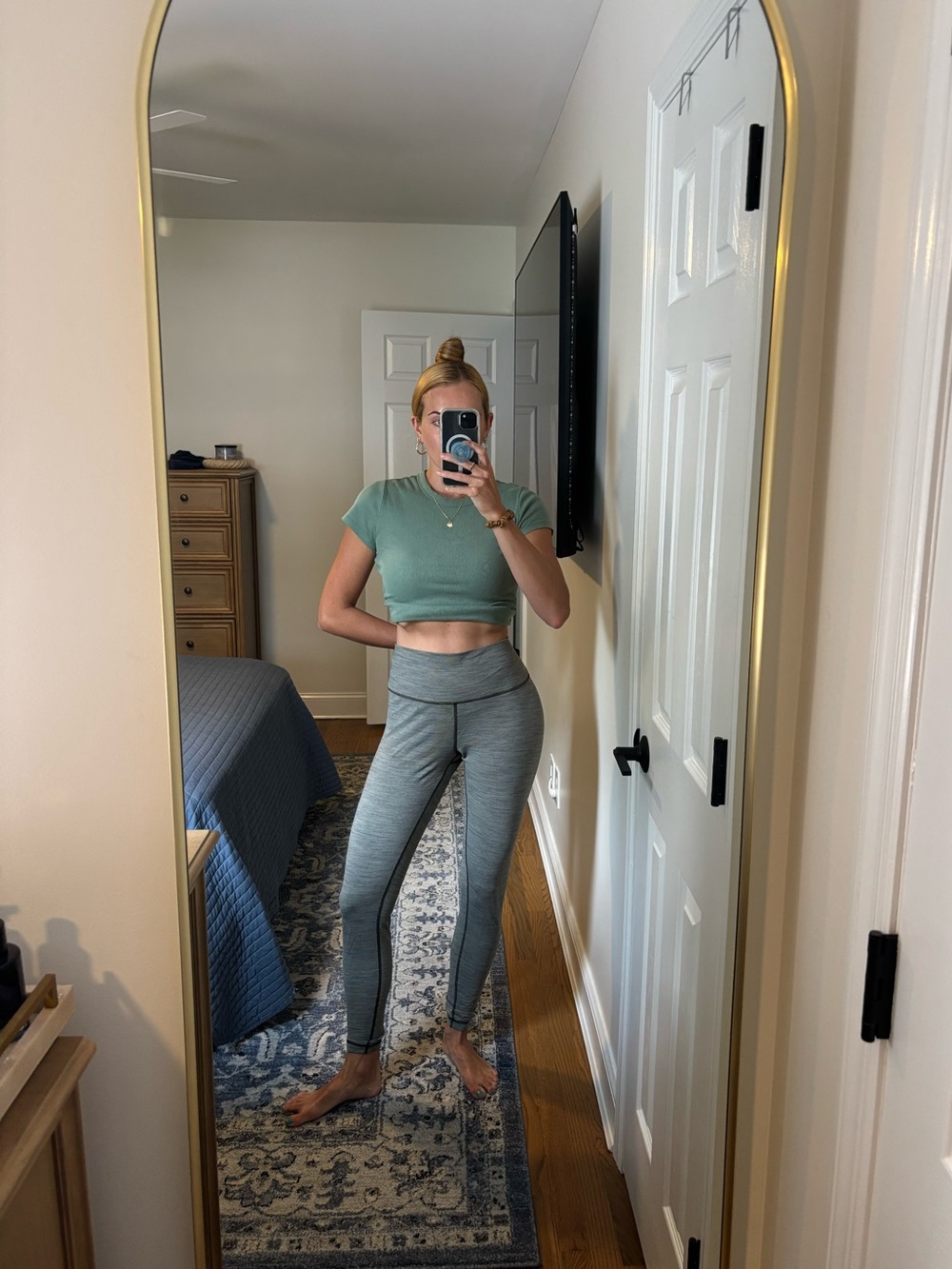 Lululemon green, high waisted striped leggings size 12